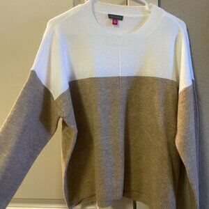 Womens Vince Camuto Colorblock Antique White Beige Long Sleeve Sweater Shirt Top